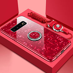 Custodia Silicone Specchio Laterale Cover con Magnetico Anello Supporto T01 per Samsung Galaxy S10 Plus Rosso