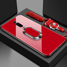 Custodia Silicone Specchio Laterale Cover con Magnetico Anello Supporto T01 per Xiaomi Mi 9T Rosso