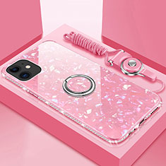 Custodia Silicone Specchio Laterale Cover con Magnetico Anello Supporto T02 per Apple iPhone 11 Rosa
