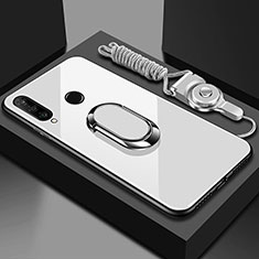 Custodia Silicone Specchio Laterale Cover con Magnetico Anello Supporto T02 per Huawei Honor 20 Lite Bianco