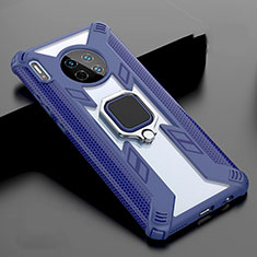 Custodia Silicone Specchio Laterale Cover con Magnetico Anello Supporto T02 per Huawei Mate 30 Blu