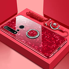 Custodia Silicone Specchio Laterale Cover con Magnetico Anello Supporto T02 per Huawei Nova 5i Rosso