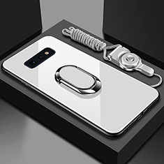 Custodia Silicone Specchio Laterale Cover con Magnetico Anello Supporto T02 per Samsung Galaxy S10e Bianco