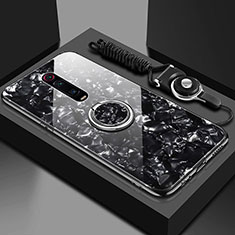 Custodia Silicone Specchio Laterale Cover con Magnetico Anello Supporto T02 per Xiaomi Mi 9T Nero