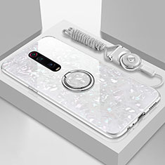 Custodia Silicone Specchio Laterale Cover con Magnetico Anello Supporto T02 per Xiaomi Redmi K20 Bianco
