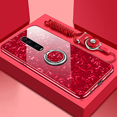 Custodia Silicone Specchio Laterale Cover con Magnetico Anello Supporto T02 per Xiaomi Redmi K20 Rosso