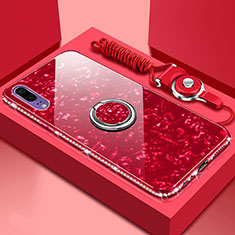 Custodia Silicone Specchio Laterale Cover con Magnetico Anello Supporto T03 per Huawei P20 Rosso