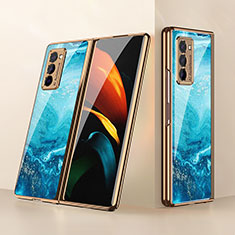Custodia Silicone Specchio Laterale Cover per Samsung Galaxy Z Fold2 5G Cielo Blu