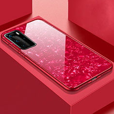 Custodia Silicone Specchio Laterale Cover T01 per Huawei P40 Pro Rosso