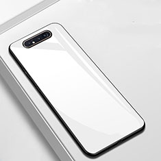 Custodia Silicone Specchio Laterale Cover T02 per Samsung Galaxy A80 Bianco