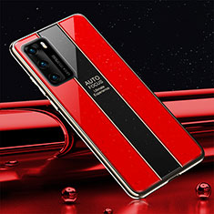 Custodia Silicone Specchio Laterale Cover T03 per Huawei P40 Rosso