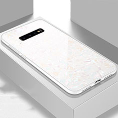 Custodia Silicone Specchio Laterale Cover U01 per Samsung Galaxy S10 Plus Bianco