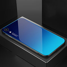 Custodia Silicone Specchio Laterale Sfumato Arcobaleno Cover A01 per Apple iPhone XR Cielo Blu