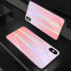 Custodia Silicone Specchio Laterale Sfumato Arcobaleno Cover A01 per Apple iPhone Xs Max Oro Rosa
