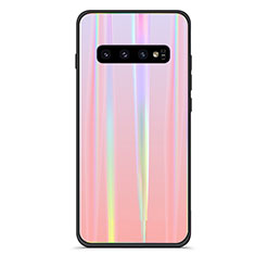 Custodia Silicone Specchio Laterale Sfumato Arcobaleno Cover A02 per Samsung Galaxy S10 Plus Oro Rosa