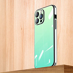 Custodia Silicone Specchio Laterale Sfumato Arcobaleno Cover AT1 per Apple iPhone 15 Pro Max Verde Pastello