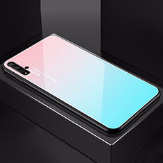 Custodia Silicone Specchio Laterale Sfumato Arcobaleno Cover H01 per Huawei Honor 20 Ciano