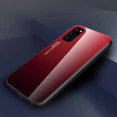 Custodia Silicone Specchio Laterale Sfumato Arcobaleno Cover H01 per Huawei Honor V30 5G Rosso