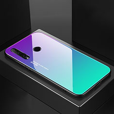 Custodia Silicone Specchio Laterale Sfumato Arcobaleno Cover H01 per Huawei P Smart+ Plus (2019) Ciano