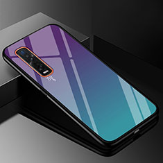 Custodia Silicone Specchio Laterale Sfumato Arcobaleno Cover H01 per Oppo Find X2 Pro Ciano