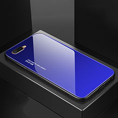 Custodia Silicone Specchio Laterale Sfumato Arcobaleno Cover H01 per Oppo R17 Neo Blu