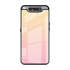 Custodia Silicone Specchio Laterale Sfumato Arcobaleno Cover H01 per Samsung Galaxy A80 Rosa