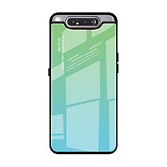 Custodia Silicone Specchio Laterale Sfumato Arcobaleno Cover H01 per Samsung Galaxy A80 Verde
