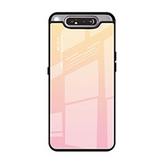 Custodia Silicone Specchio Laterale Sfumato Arcobaleno Cover H01 per Samsung Galaxy A90 4G Rosa