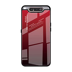 Custodia Silicone Specchio Laterale Sfumato Arcobaleno Cover H01 per Samsung Galaxy A90 4G Rosso