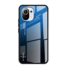 Custodia Silicone Specchio Laterale Sfumato Arcobaleno Cover H01 per Xiaomi Mi 11 Lite 4G Blu