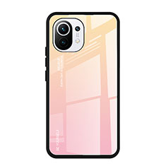 Custodia Silicone Specchio Laterale Sfumato Arcobaleno Cover H01 per Xiaomi Mi 11 Lite 4G Rosa