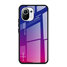 Custodia Silicone Specchio Laterale Sfumato Arcobaleno Cover H01 per Xiaomi Mi 11 Lite 4G Rosa Caldo