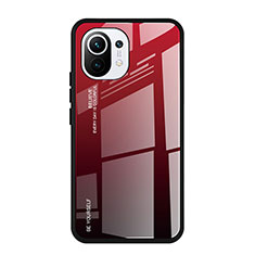 Custodia Silicone Specchio Laterale Sfumato Arcobaleno Cover H01 per Xiaomi Mi 11 Lite 4G Rosso