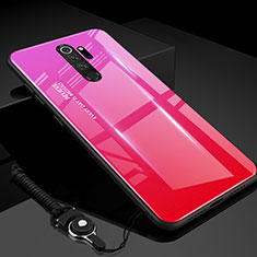 Custodia Silicone Specchio Laterale Sfumato Arcobaleno Cover H01 per Xiaomi Redmi Note 8 Pro Rosa Caldo