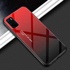Custodia Silicone Specchio Laterale Sfumato Arcobaleno Cover H02 per Huawei Honor V30 5G Rosso