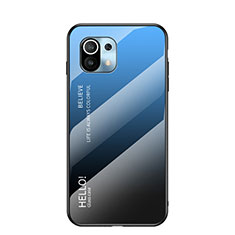Custodia Silicone Specchio Laterale Sfumato Arcobaleno Cover H02 per Xiaomi Mi 11 5G Blu