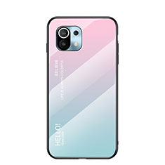 Custodia Silicone Specchio Laterale Sfumato Arcobaleno Cover H02 per Xiaomi Mi 11 5G Rosa