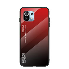 Custodia Silicone Specchio Laterale Sfumato Arcobaleno Cover H02 per Xiaomi Mi 11 5G Rosso