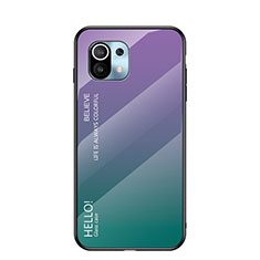 Custodia Silicone Specchio Laterale Sfumato Arcobaleno Cover H02 per Xiaomi Mi 11 5G Viola