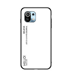 Custodia Silicone Specchio Laterale Sfumato Arcobaleno Cover H02 per Xiaomi Mi 11 Lite 4G Bianco