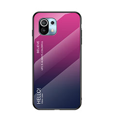 Custodia Silicone Specchio Laterale Sfumato Arcobaleno Cover H02 per Xiaomi Mi 11 Lite 4G Rosa Caldo