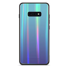 Custodia Silicone Specchio Laterale Sfumato Arcobaleno Cover H04 per Samsung Galaxy S10e Ciano