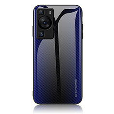 Custodia Silicone Specchio Laterale Sfumato Arcobaleno Cover JM1 per Huawei P60 Pro Blu Notte