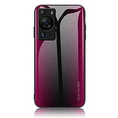 Custodia Silicone Specchio Laterale Sfumato Arcobaleno Cover JM1 per Huawei P60 Pro Rosa Caldo
