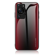 Custodia Silicone Specchio Laterale Sfumato Arcobaleno Cover JM1 per Huawei P60 Pro Rosso