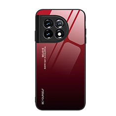 Custodia Silicone Specchio Laterale Sfumato Arcobaleno Cover JM1 per OnePlus 11 5G Rosso