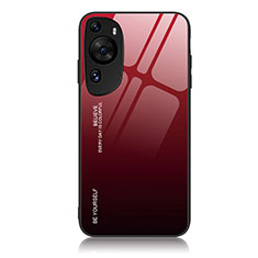 Custodia Silicone Specchio Laterale Sfumato Arcobaleno Cover JM2 per Huawei P60 Art Rosso