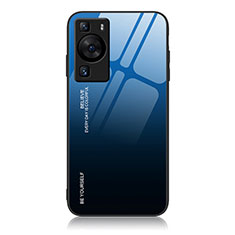 Custodia Silicone Specchio Laterale Sfumato Arcobaleno Cover JM2 per Huawei P60 Blu