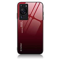 Custodia Silicone Specchio Laterale Sfumato Arcobaleno Cover JM2 per Huawei P60 Pro Rosso