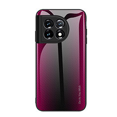 Custodia Silicone Specchio Laterale Sfumato Arcobaleno Cover JM2 per OnePlus 11 5G Rosa Caldo